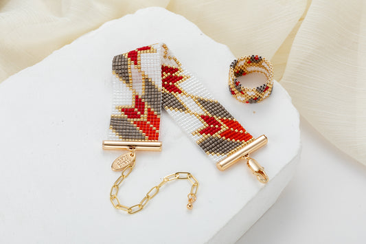 Maple leaf bracelet+earrings+ring